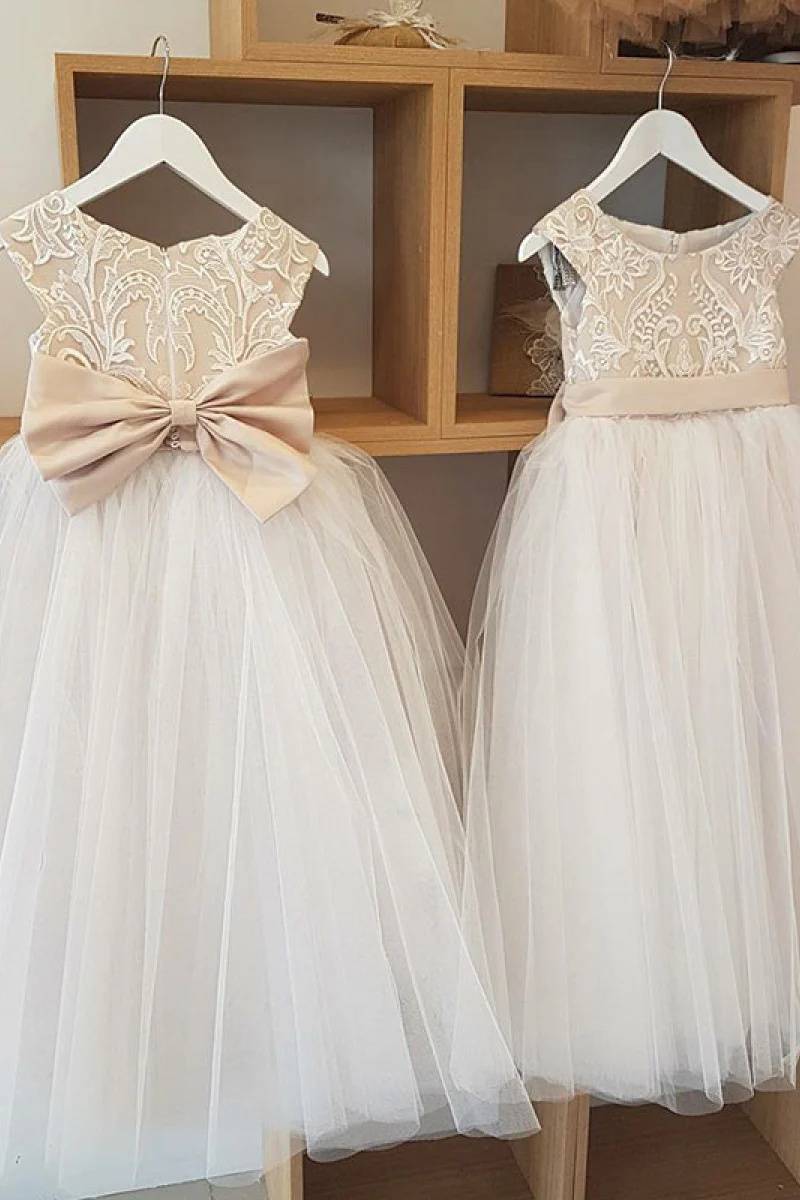 Jewel Neck Sleeveless A-Line Flower Girl Dresses with Bow