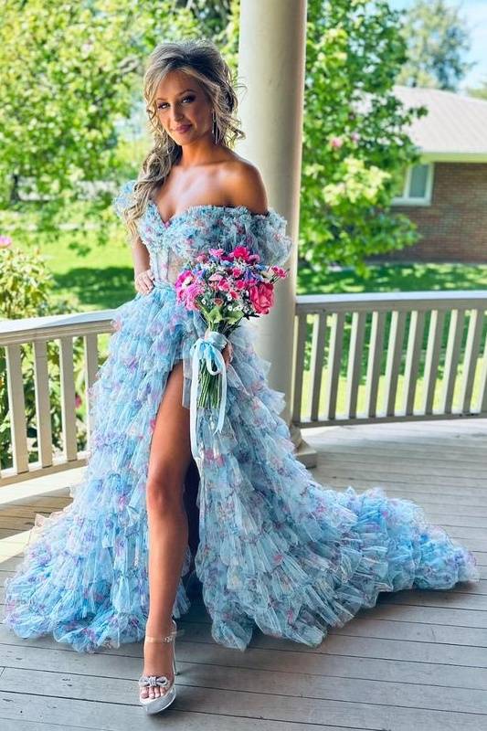 Fashionable Off-The-Shoulder A-Line Long Party Dresses with Slit