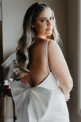 Mermaid Satin Spaghetti Straps Long Wedding Dresses with Open Back