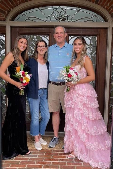 Pink Long Off-The-Shoulder A-Line Tulle Party Prom Dresses with Ruffles