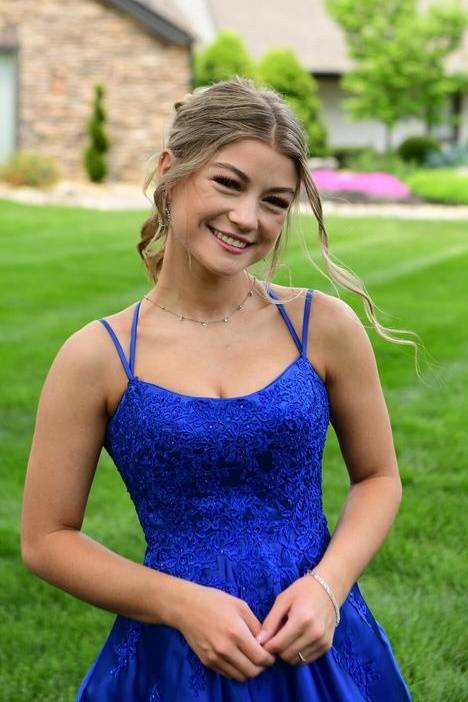 Royal Blue A-Line Satin Formal Party Dresses with Spaghetti Straps
