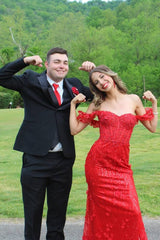 Red Off-The-Shoulder Sequined Mermaid Party Dresses