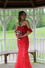 Red Off-The-Shoulder Sequined Mermaid Party Dresses