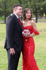 Red Off-The-Shoulder Sequined Mermaid Party Dresses