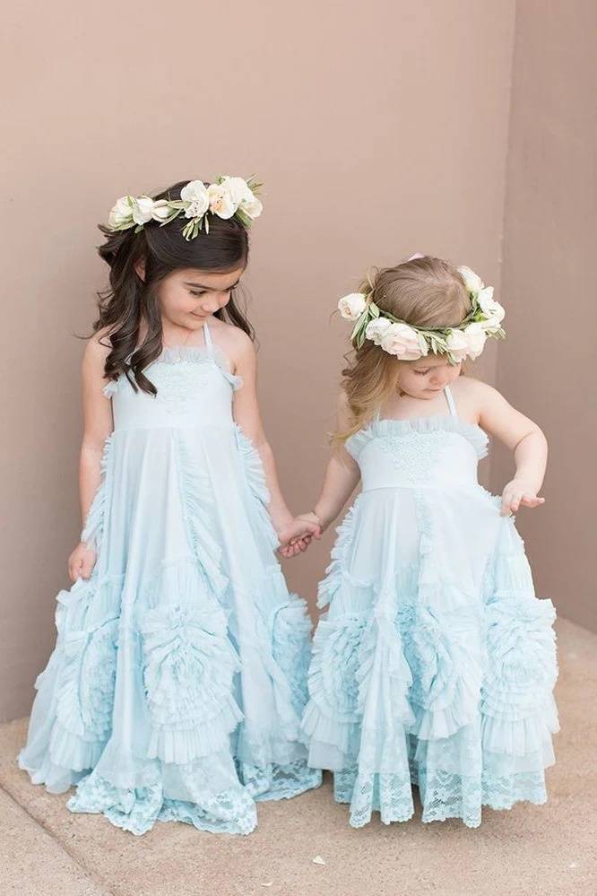 Light Blue Spaghetti Straps A-Line Flower Girl Dresses