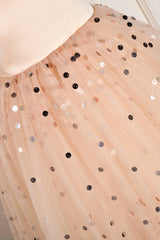 Champagne Crew Neck Sleeveless Ball Gown Tulle Flower Girl Dresses with Bow