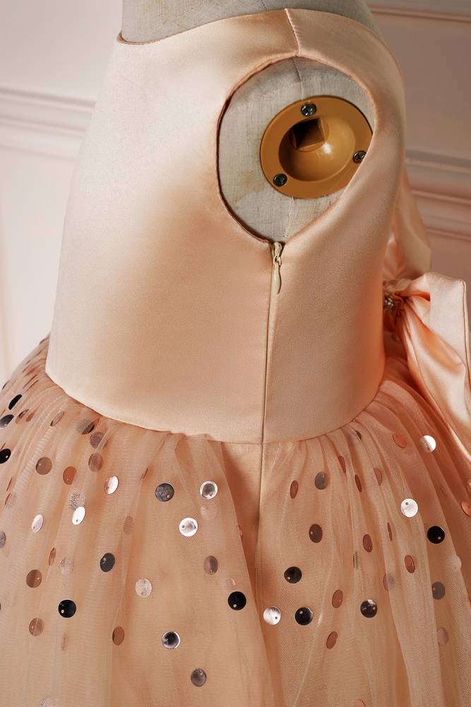 Champagne Crew Neck Sleeveless Ball Gown Tulle Flower Girl Dresses with Bow