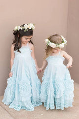 Light Blue Spaghetti Straps A-Line Flower Girl Dresses