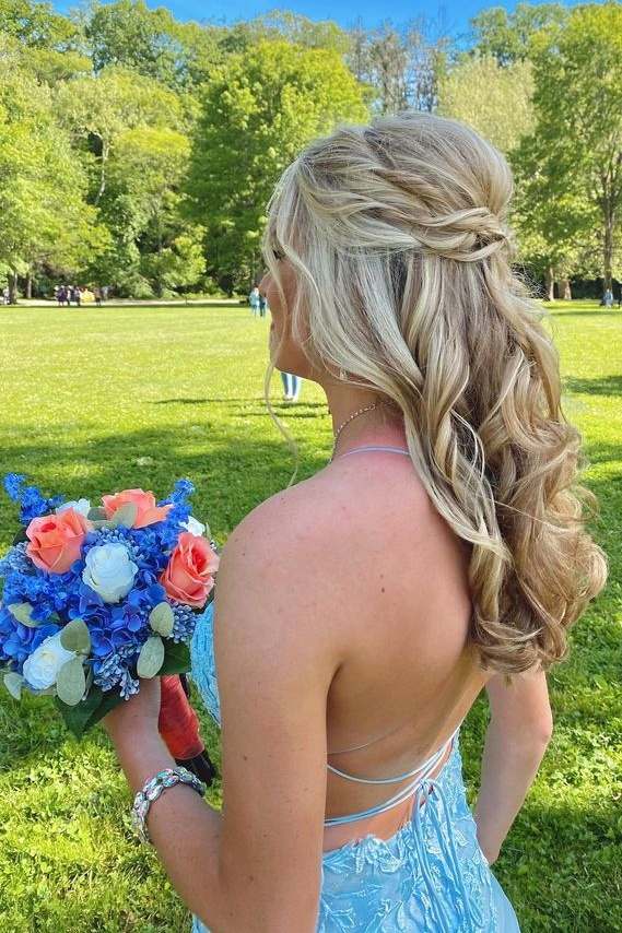 Blue Mermaid Spaghetti Straps Tulle Party Prom Dresses with Appliques