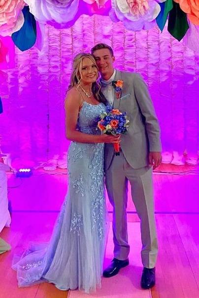 Blue Mermaid Spaghetti Straps Tulle Party Prom Dresses with Appliques