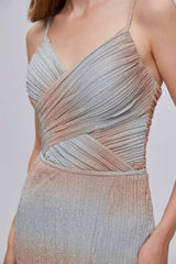 Floor-Length Spaghetti Straps V-Neck Formal Dresses with Slit
