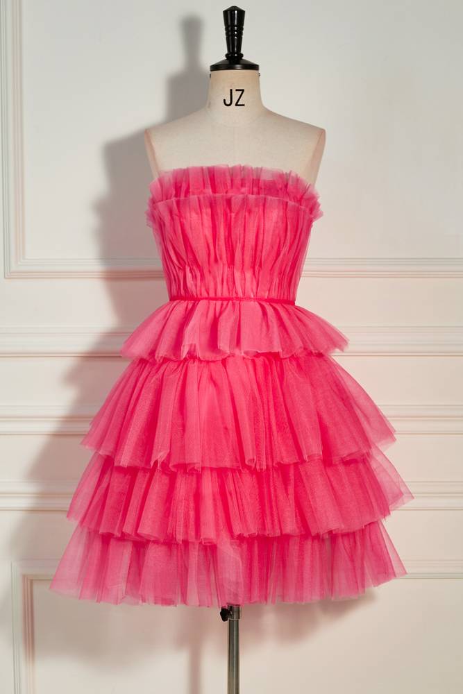 Tiered Tulle Strapless A-Line Short Homecoming Dresses