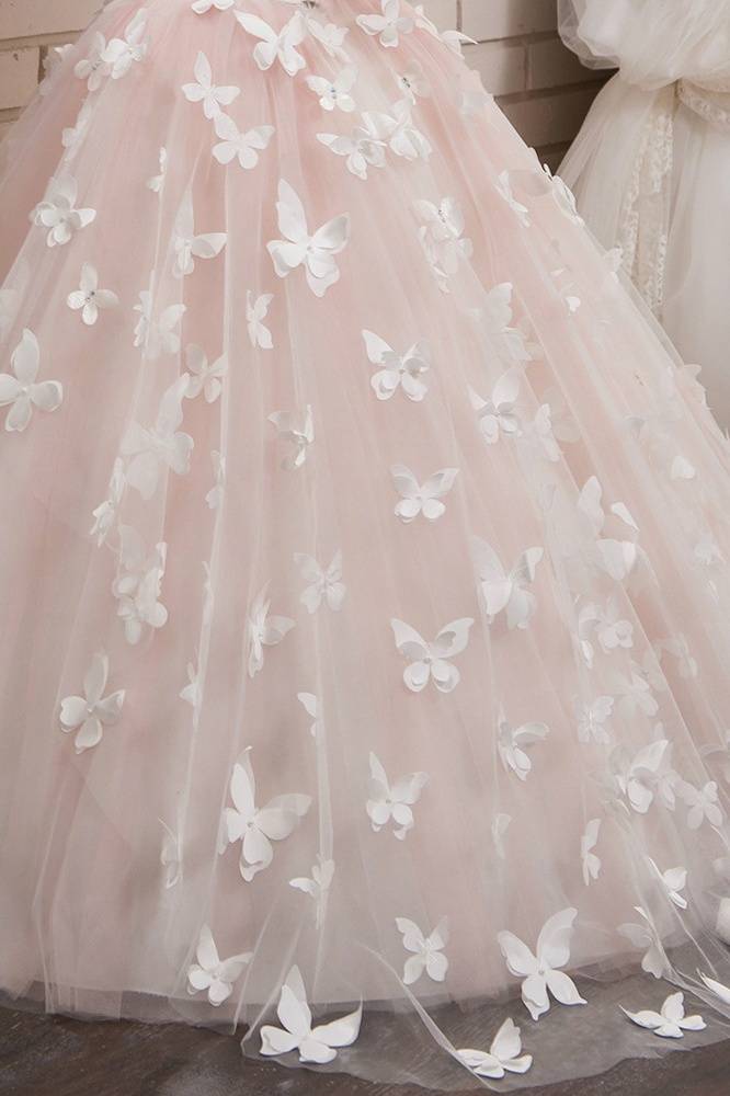 Blushing Pink Long Sleeves A-Line Tulle Flower Girl Dresses