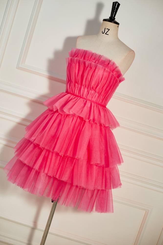 Tiered Tulle Strapless A-Line Short Homecoming Dresses
