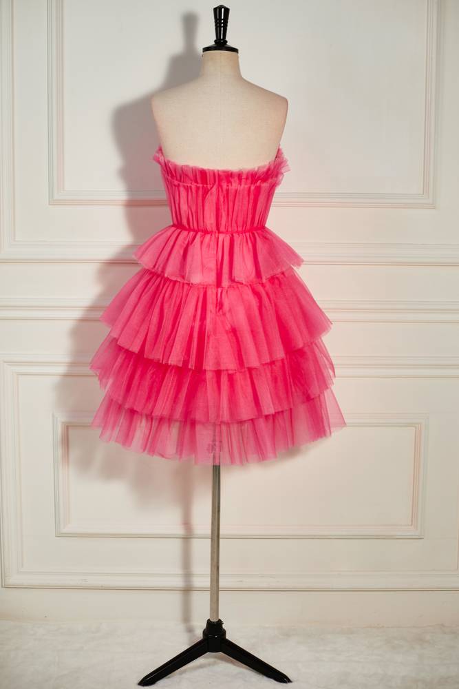Tiered Tulle Strapless A-Line Short Homecoming Dresses