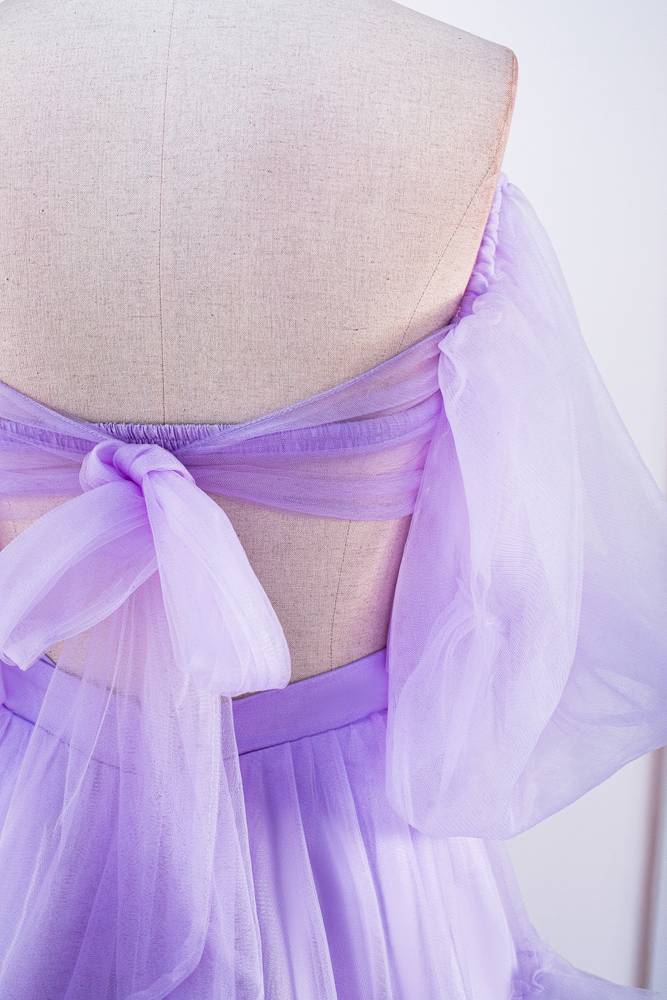 Two-Piece Lavender A-Line Tulle Prom Dresses with Slit