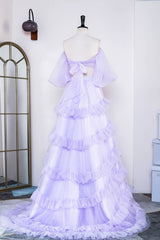 Two-Piece Lavender A-Line Tulle Prom Dresses with Slit