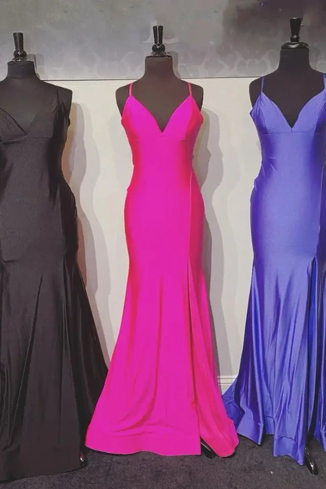 Black V-Neck Sleeveless Mermaid Satin Prom Dresses