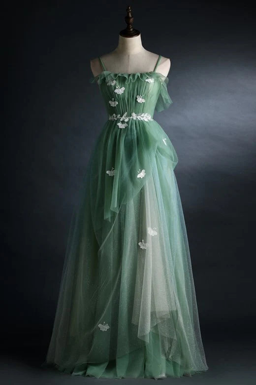 Exquisite Square Neck A-Line Tulle Formal Dresses with Appliques