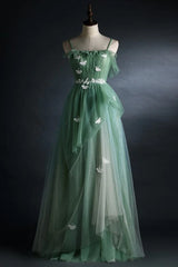 Exquisite Square Neck A-Line Tulle Formal Dresses with Appliques