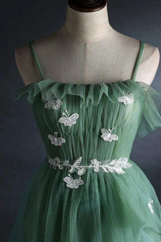 Exquisite Square Neck A-Line Tulle Formal Dresses with Appliques