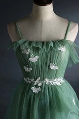 Exquisite Square Neck A-Line Tulle Formal Dresses with Appliques