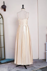 Champagne One-Shoulder A-Line Satin Prom Dresses