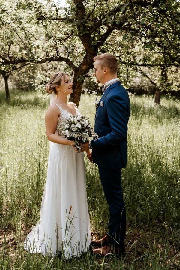 White Charming V-Neck A-Line Sleeveless Long Wedding Dresses with Appliques