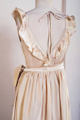 Champagne Hi-Lo V-Neck A-Line Satin Formal Dresses with Ruffles