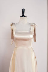 Champagne Square Neck A-Line Satin Formal Dresses