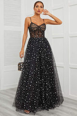 Black Floor-Length A-Line Tulle Formal Dresses