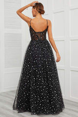 Black Floor-Length A-Line Tulle Formal Dresses