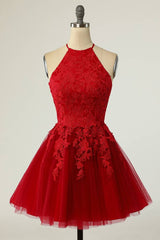 Red Crew Neck A-Line Tulle Homecoming Dresses