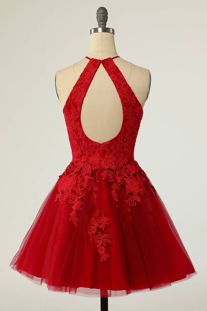 Red Crew Neck A-Line Tulle Homecoming Dresses