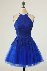 Royal Blue Crew Neck A-Line Tulle Homecoming Dresses