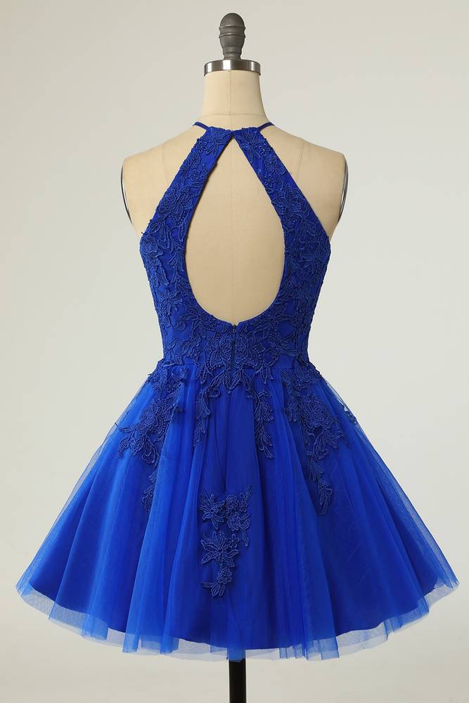 Royal Blue Crew Neck A-Line Tulle Homecoming Dresses
