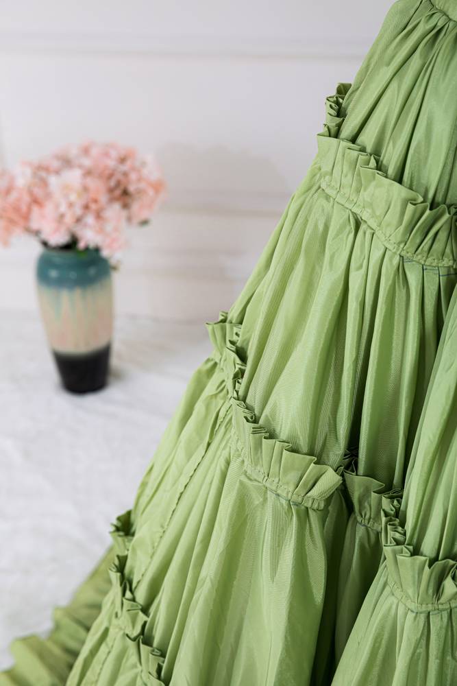 Sage Two-Piece V-Neck A-Line Satin Prom Dresses