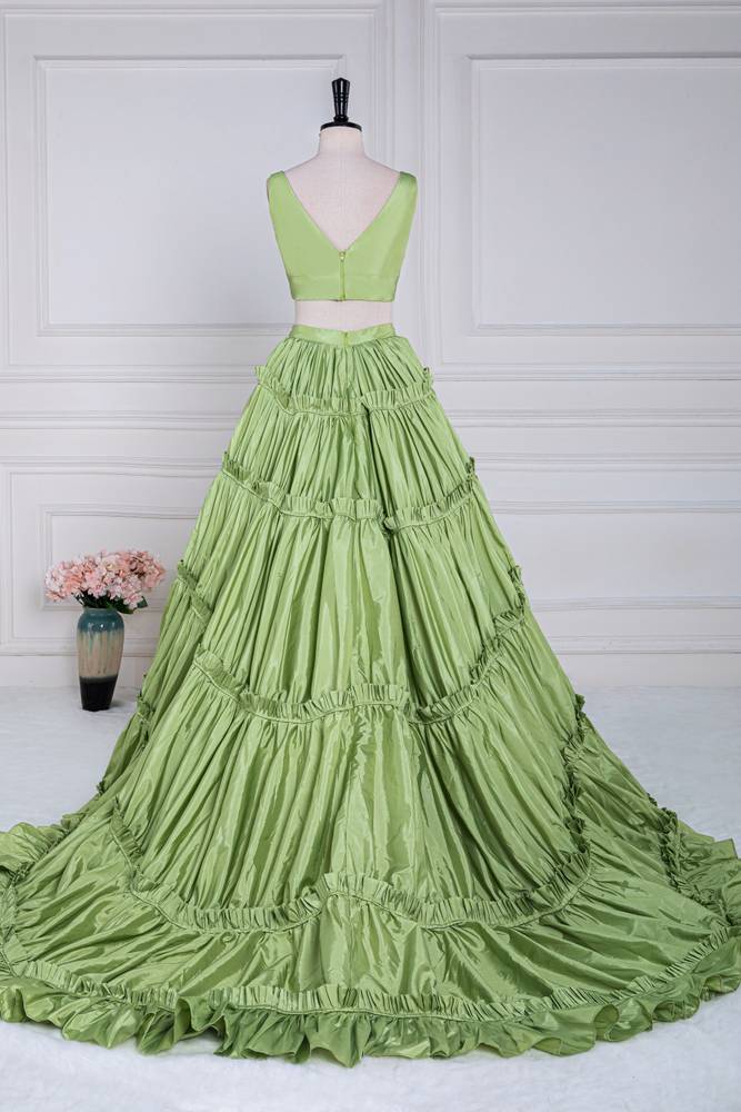 Sage Two-Piece V-Neck A-Line Satin Prom Dresses