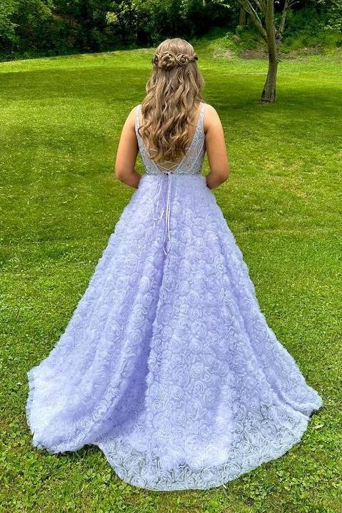 Lavender Long A-Line V-Neck Sleeveless Party Dresses
