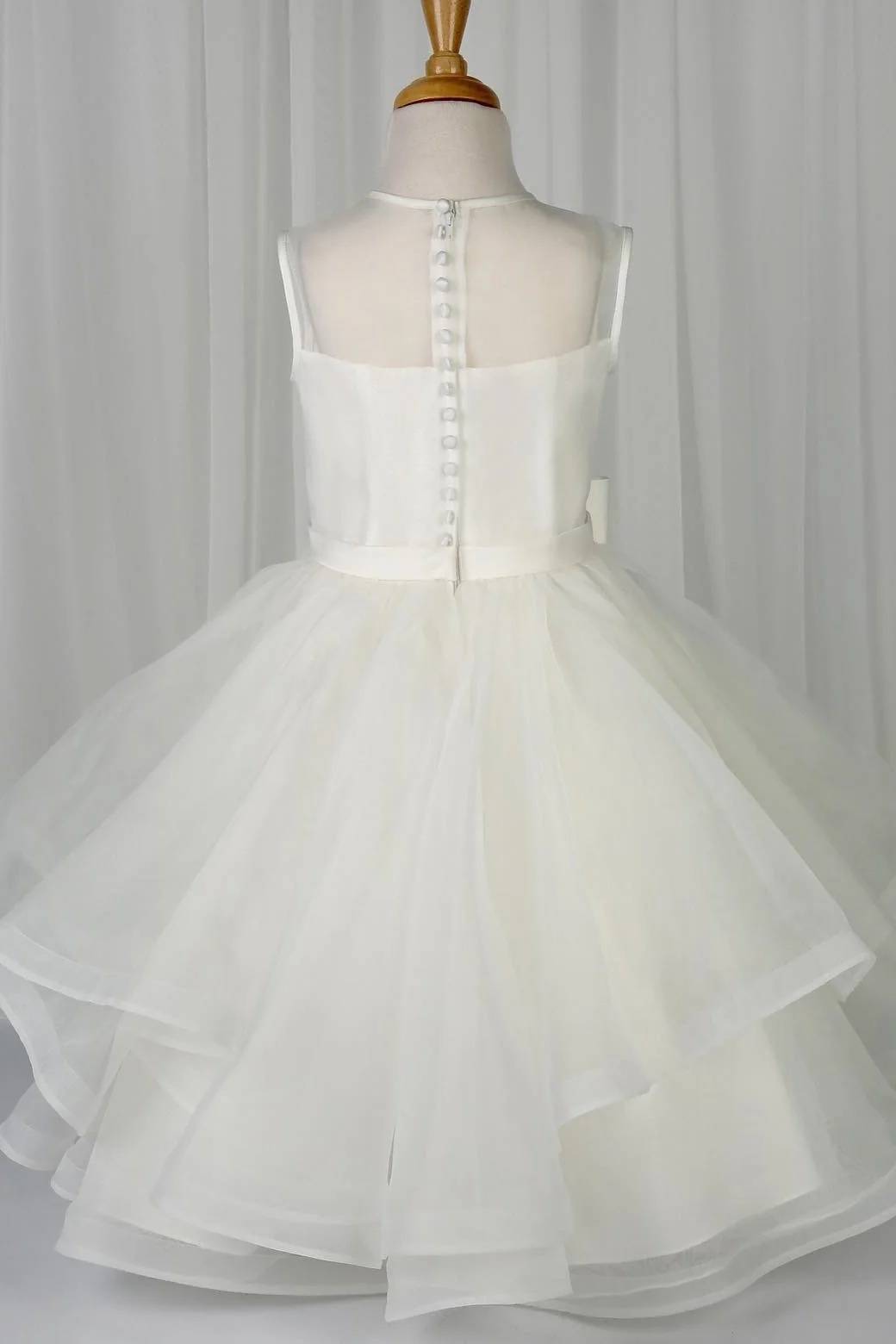 Crew Neck Sleeveless A-Line Ruffles Flower Girl Dresses with Bow