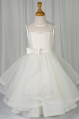 Crew Neck Sleeveless A-Line Ruffles Flower Girl Dresses with Bow