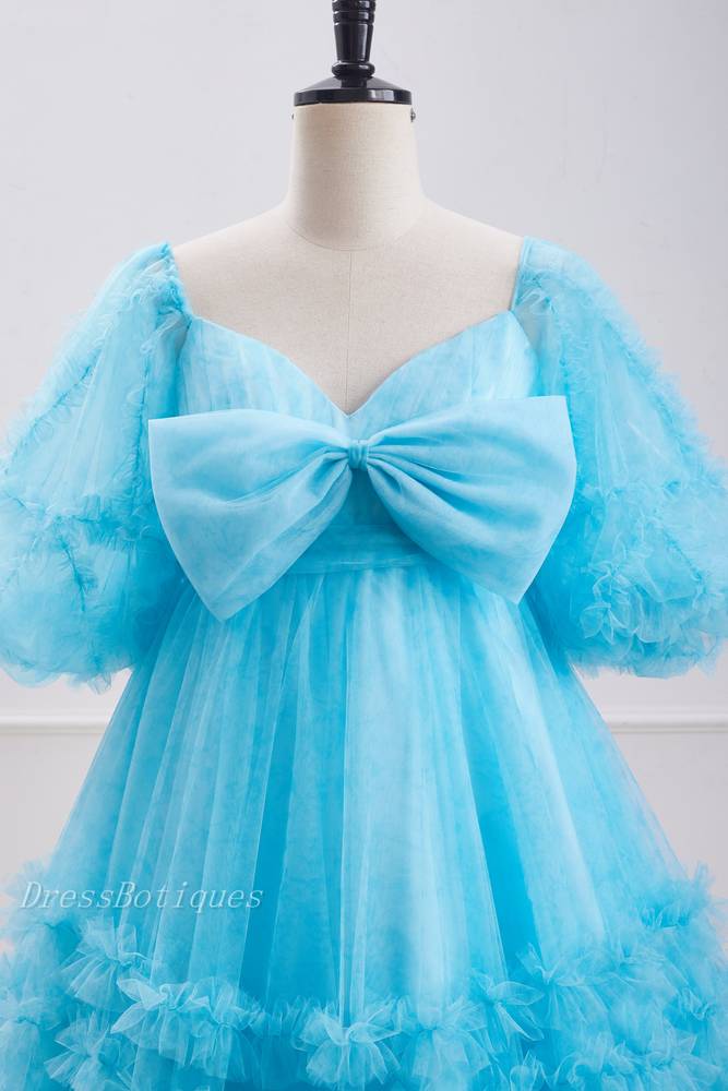 Pool V-Neck Short Sleeves A-Line Tulle Homecoming Dresses