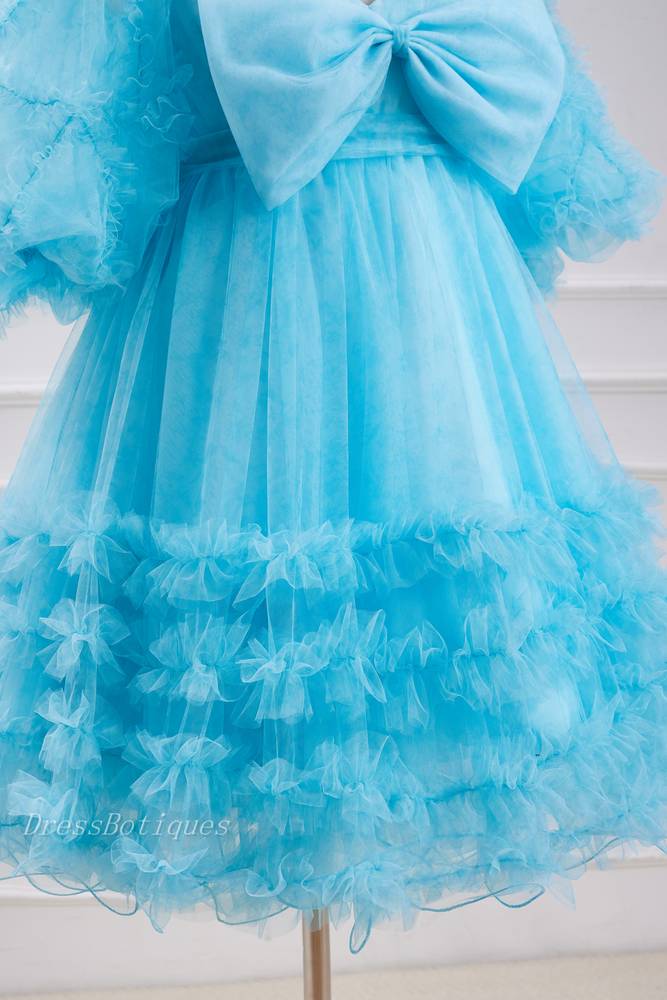 Pool V-Neck Short Sleeves A-Line Tulle Homecoming Dresses