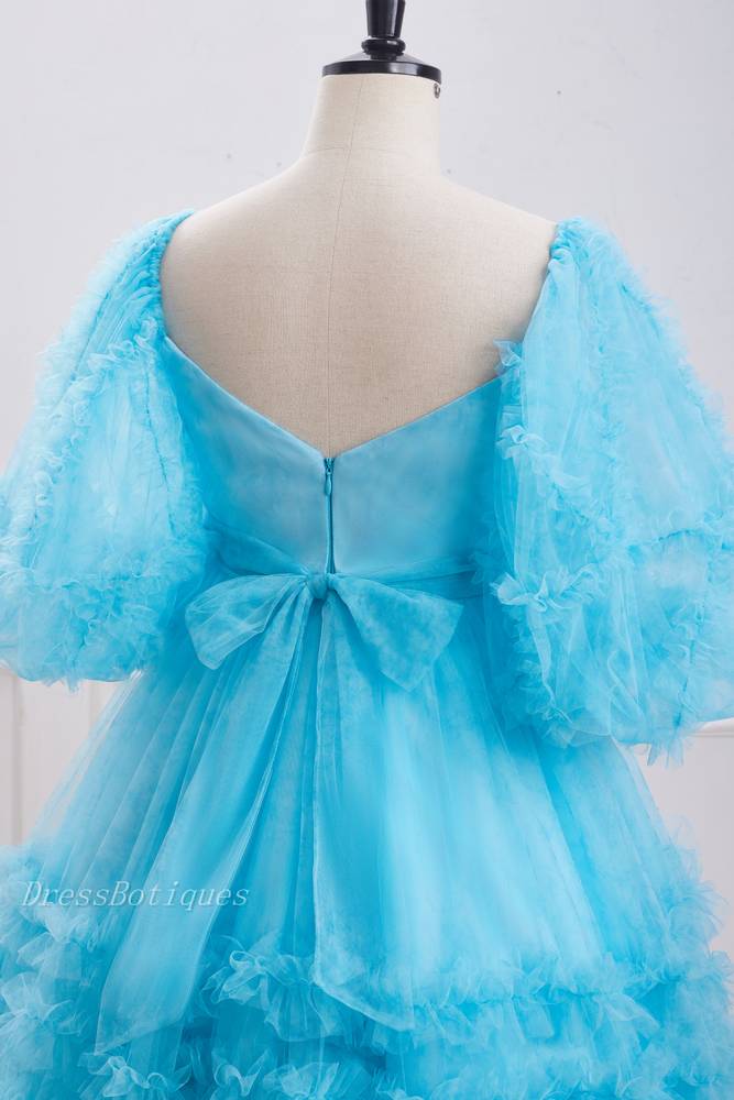 Pool V-Neck Short Sleeves A-Line Tulle Homecoming Dresses