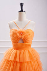 Orange Spaghetti Straps Tiered Tulle Homecoming Dresses