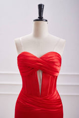 Red Strapless Sweetheart Sheath Satin Prom Dresses