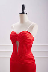 Red Strapless Sweetheart Sheath Satin Prom Dresses