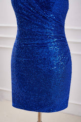 Royal Blue Sequined V-Neck Sheath Homecoming Dresses