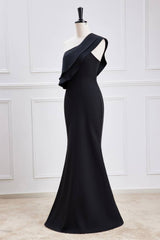 Black One-Shoulder Stretch Satin Mermaid Prom Dresses
