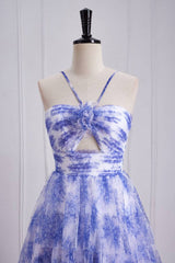 Lavender Tiered A-Line Tulle Sleeveless Floral Prom Dresses